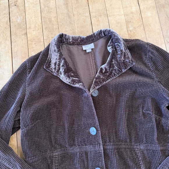 J. Jill Brown Wide Wale Corduroy Jacket Velvet Collar Pleated Back Women's M - Picture 3 of 9